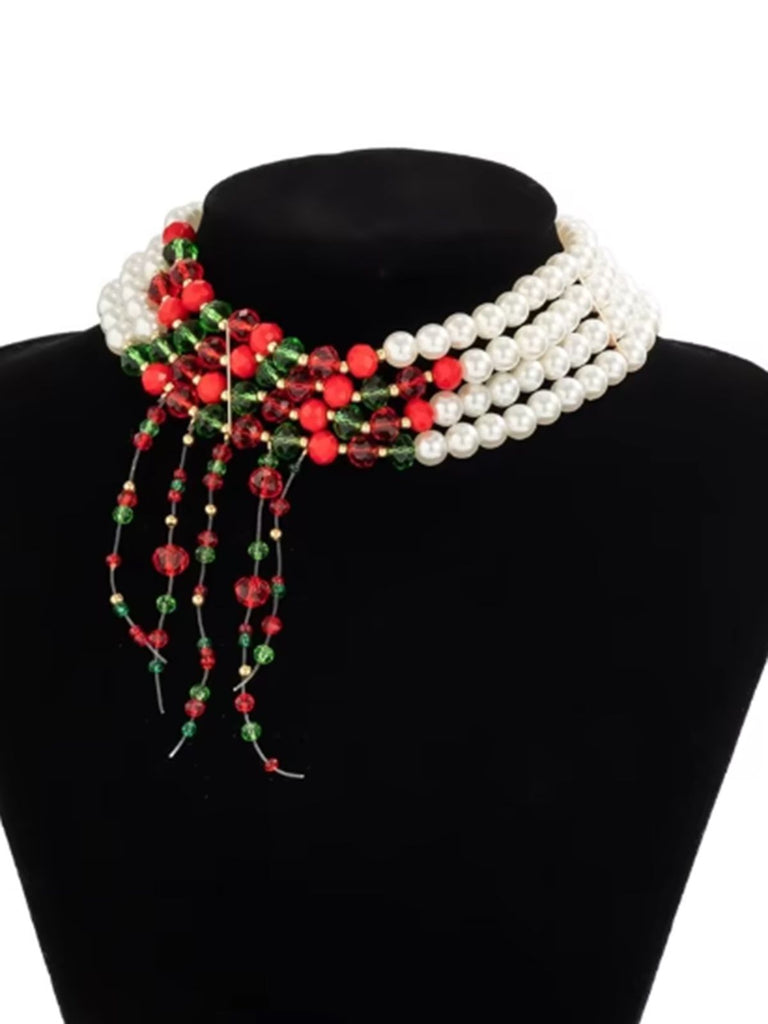 Collana natalizia con filo di perle a contrasto multistrato