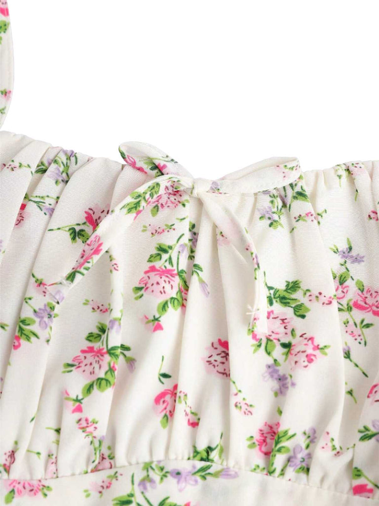 Abito a trapezio bianco floreale con spalline sottili anni '50
