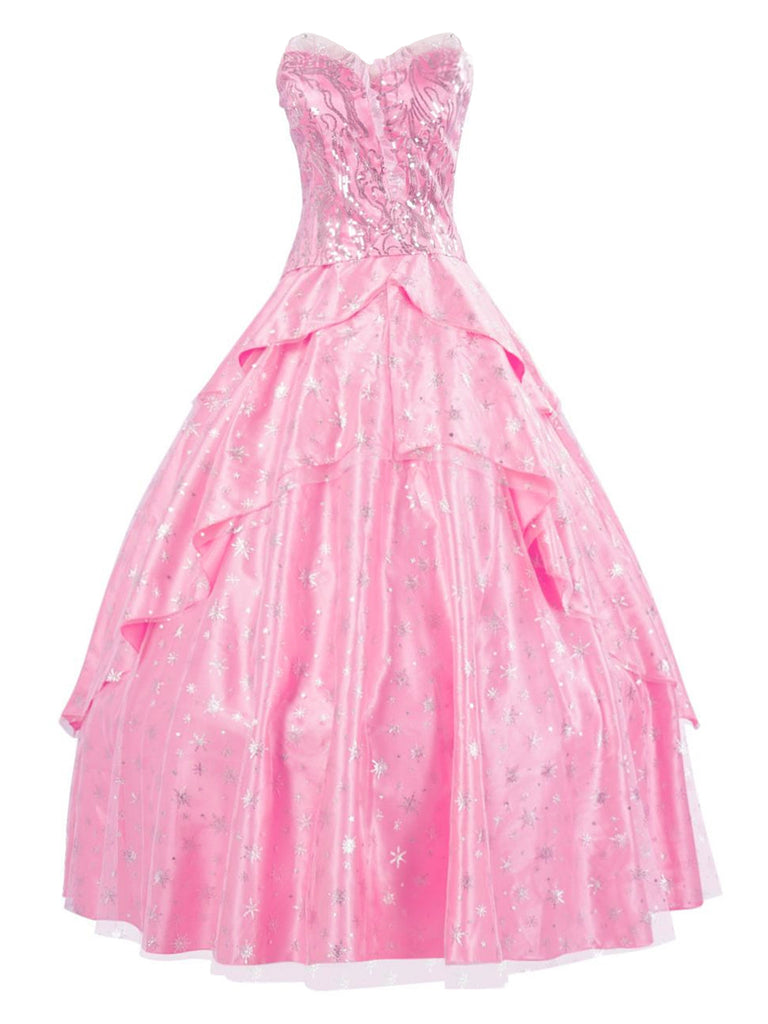 Top con paillettes Wicked e gonna a rete a ruota rosa anni '70