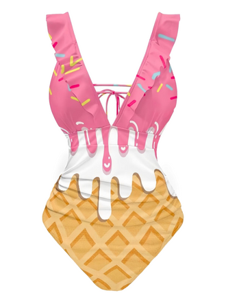 [Prevendita] Costumi intero gelato volant e lacci dietro blu anni '70