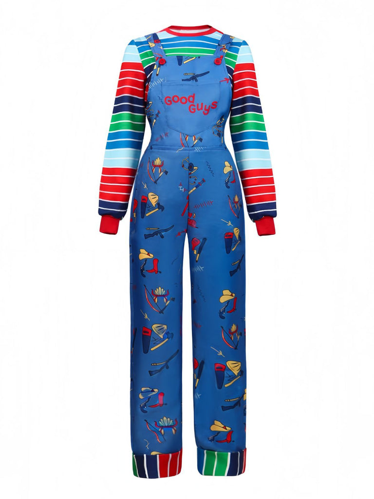 Completo cosplay a righe della bambola Chucky anni '40