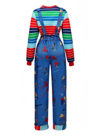 Completo cosplay a righe della bambola Chucky anni '40