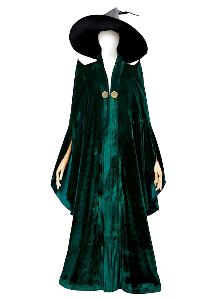 Mantello da strega in velluto Halloween verde anni '70