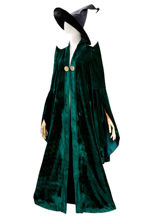 Mantello da strega in velluto Halloween verde anni '70