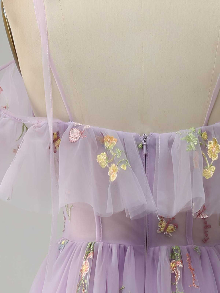 Abito in rete ricamato a fiori a sottoveste con spacco rosa anni '70