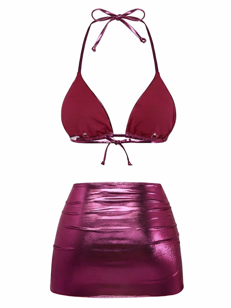 Bikini metallizzato con scollo all'americana anni '70