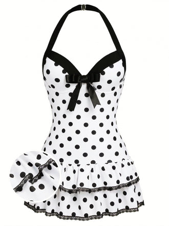 Costumi intero fiocco a pois viola anni '40