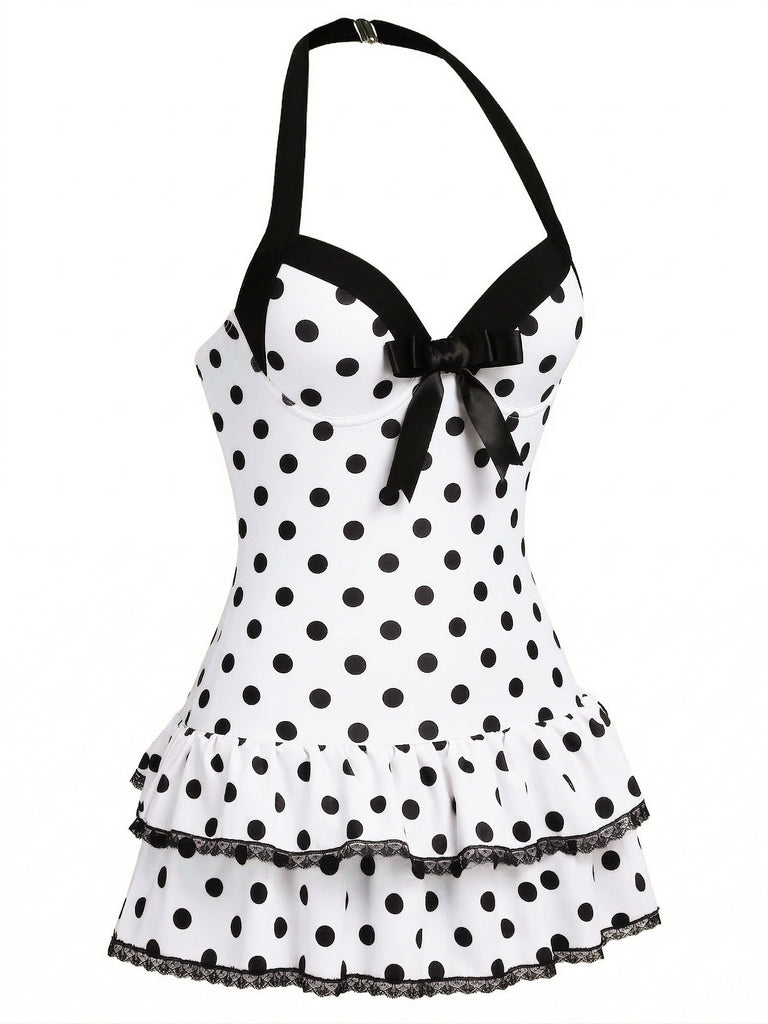 Costumi intero fiocco a pois viola anni '40
