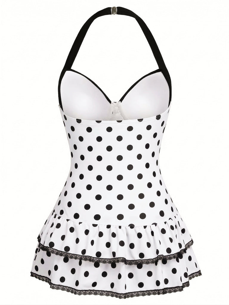 Costumi intero fiocco a pois viola anni '40