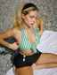 Bikini con ferretto fiocco a righe retrò verde anni '50