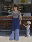 Tuta patchwork a righe fiocco cavo blu anni '50