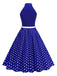 Abito a pois con cintura e collo a fiocco anni '50