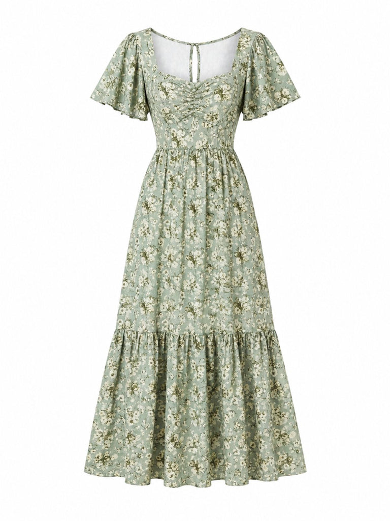 [Prevendita] Abito Verde Salvia Anni '30 in Chiffon con Farfalla e Maniche a Volant