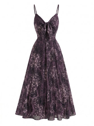 Abito viola anni '30 floreale sottoveste bohémien