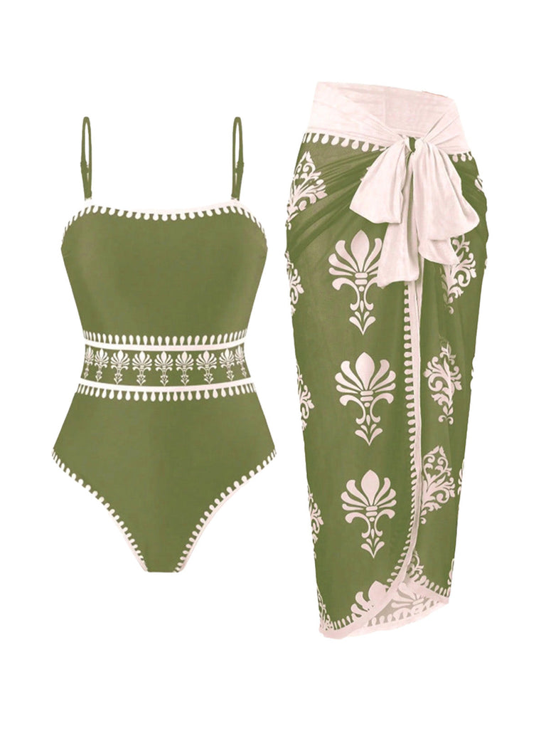 Costume da Bagno Intero Floreale Bohémien con Copricostume Anni '70 8