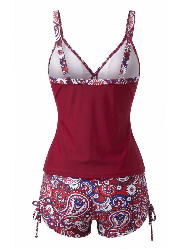 Set Tankini Bohémien Scollo a V con Cinturino Anni '70 3