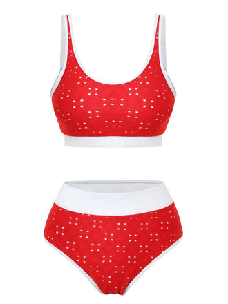 1940s Eyelet High Waisted Color Block Tankini Set - vintage fashion, retro style