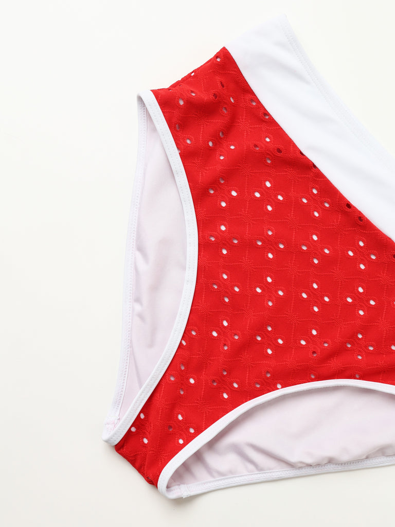 1940s Eyelet High Waisted Color Block Tankini Set - vintage fashion, retro style