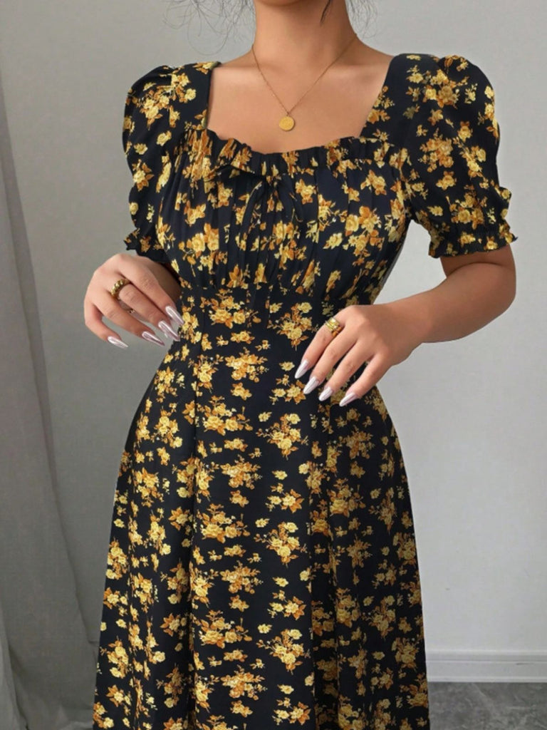 Abito Midi Floreale con Maniche a Sbuffo Anni '40 9