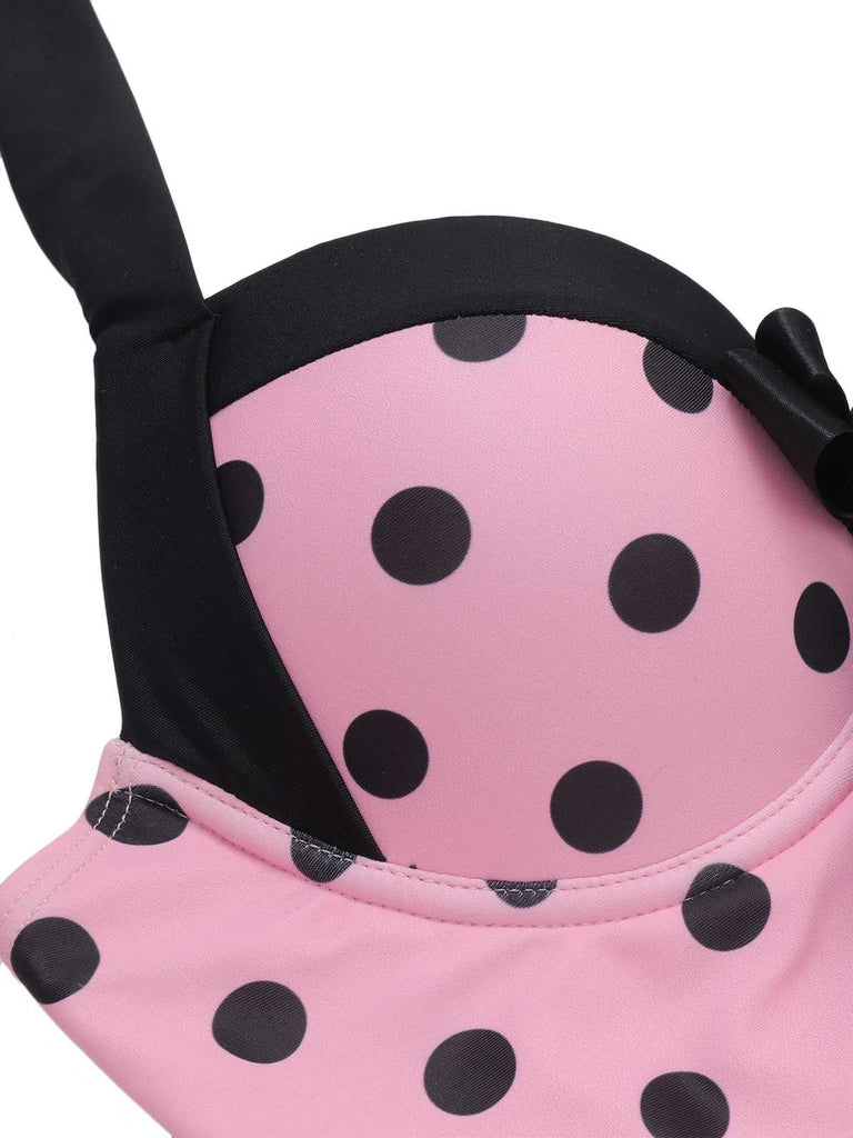 1940s Halter Polka Dots Bow One-Piece Swimsuit, classic vintage style summer beach collection