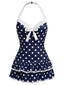 Costumi intero fiocco a pois blu navy anni '40