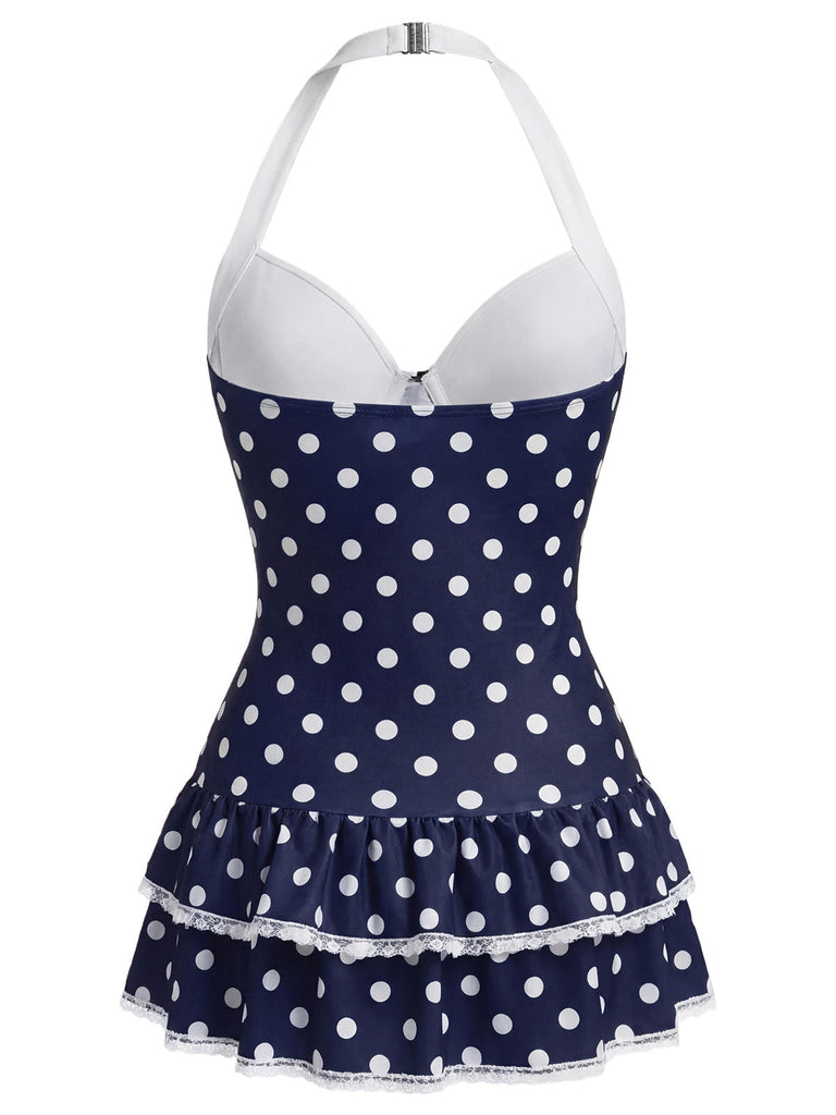 Costumi intero fiocco a pois blu anni '40