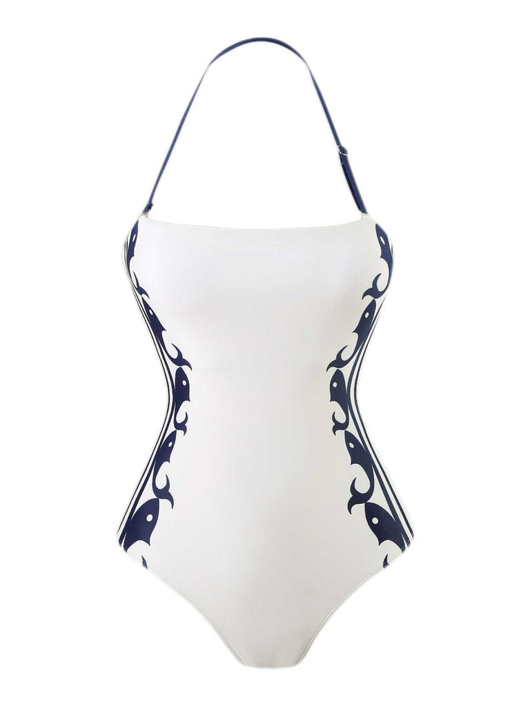1940s Halter Swimsuit & Sailor-Stripe Shorts Set: 1940s Riviera elegance, reimagined for her