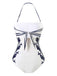 This 1940s Halter Swimsuit & Sailor-Stripe Shorts Set carries 1940s vacation dreams in every stitch