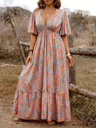 1940s Paisley Vintage V-Neck Dress - vintage dress, retro fashion