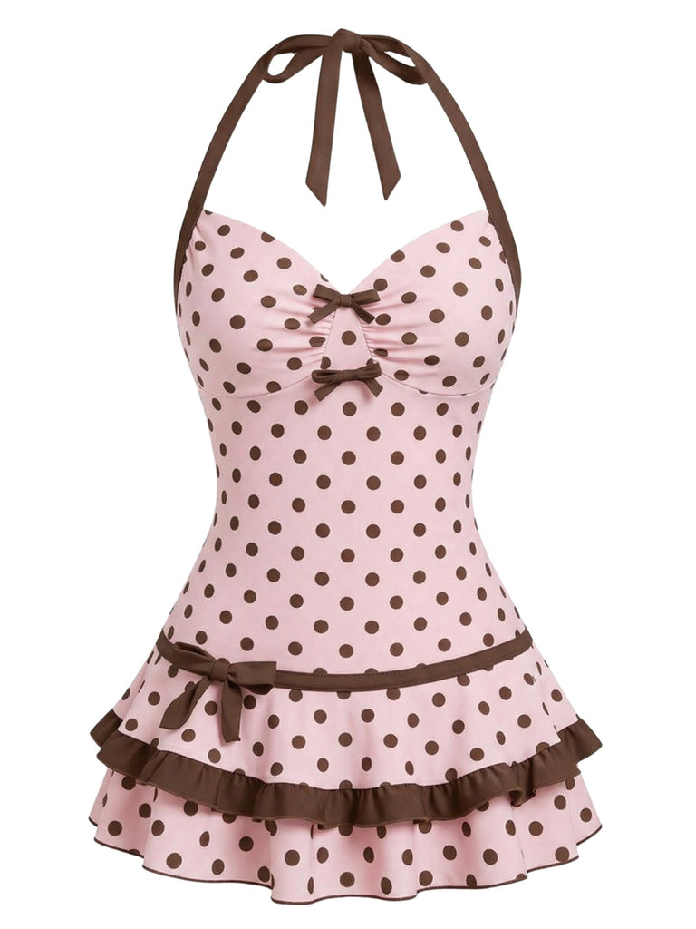[Prevendita] Costume Intero blu anni '40 a pois con scollo all'americana