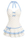 [Prevendita] Costume Intero blu anni '40 a pois con scollo all'americana