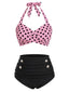 Costume da bagno patchwork a pois rosa anni '40