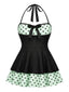 Costumi intero a pois con scollo all'americana nero anni '40