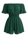 1940s Solid Off Shoulder Ruffle Sleeve Smocked Waist Romper - vintage jumpsuit, retro fashion