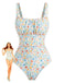 Costume da Bagno Intero a Fiorellini Scollo Quadrato Arricciato Anni '40