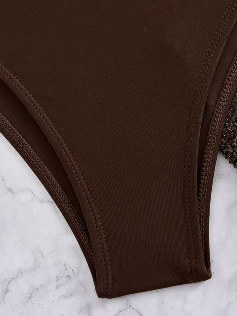 Tinta Unita con Allacciatura al Collo Set Bikini & Crochet Cover-Up Anni '40