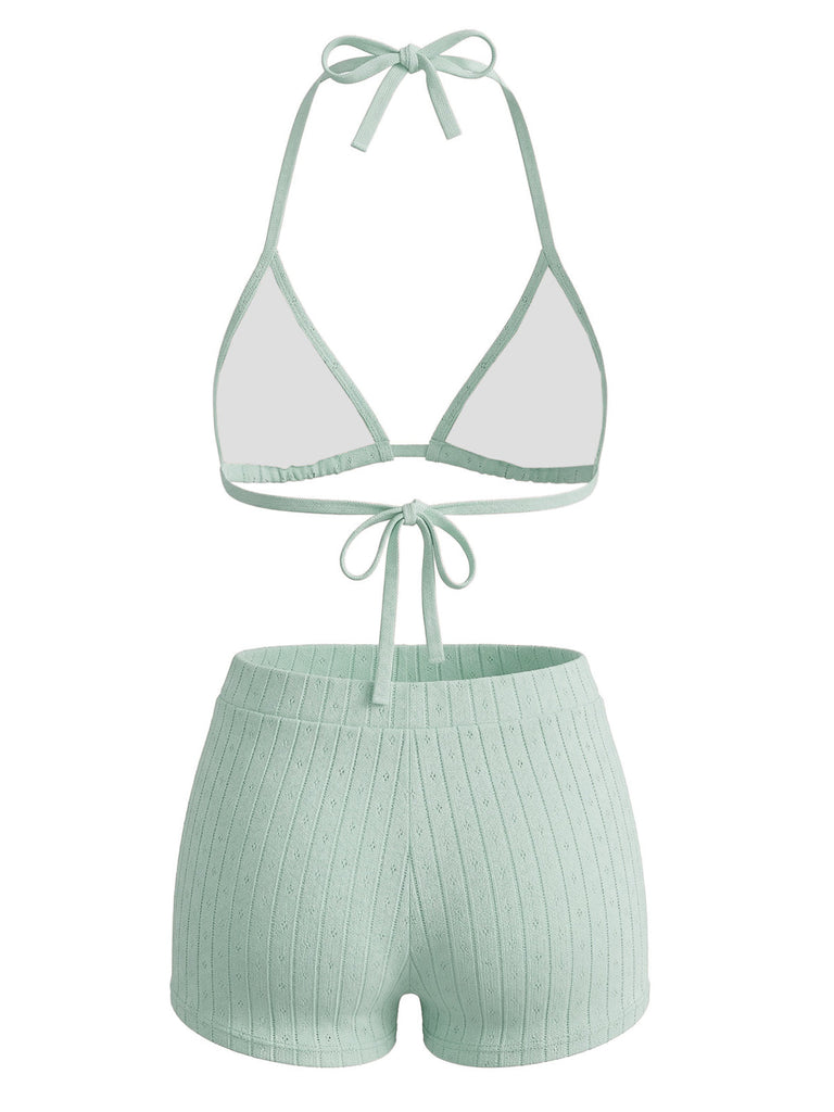 1940s Halter Triangle Textured Bikini Set 4