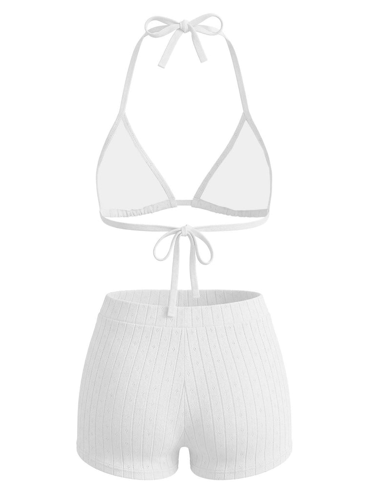1940s Halter Triangle Textured Bikini Set 9