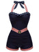 [Pre-Vendita] Costume da Bagno Blu Navy Halter Patchwork Stelle Righe e Ancora Anni '40