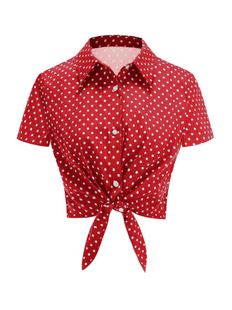 Pois con Nodo Frontale Cropped Camicetta Rosso Anni '50