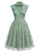 Abito vintage patchwork floreale in rete verde anni '50
