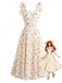 Abito Beige Floreale con Spalline da Annodare Scollo a Cuore Anni '50