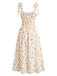 Abito Beige Floreale con Spalline da Annodare Scollo a Cuore Anni '50 3