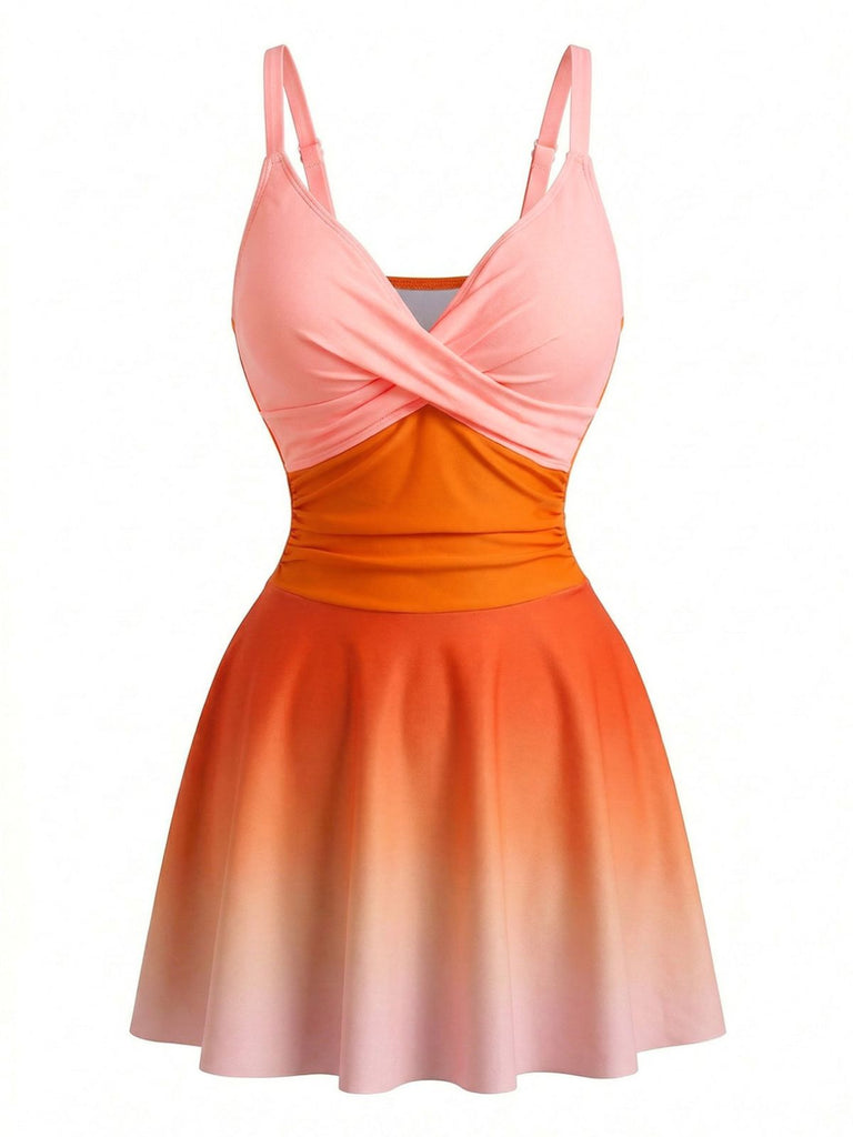 Costume da Bagno con Gonna a Effetto Specchio Degradé e Torsione Frontale Anni '40 4