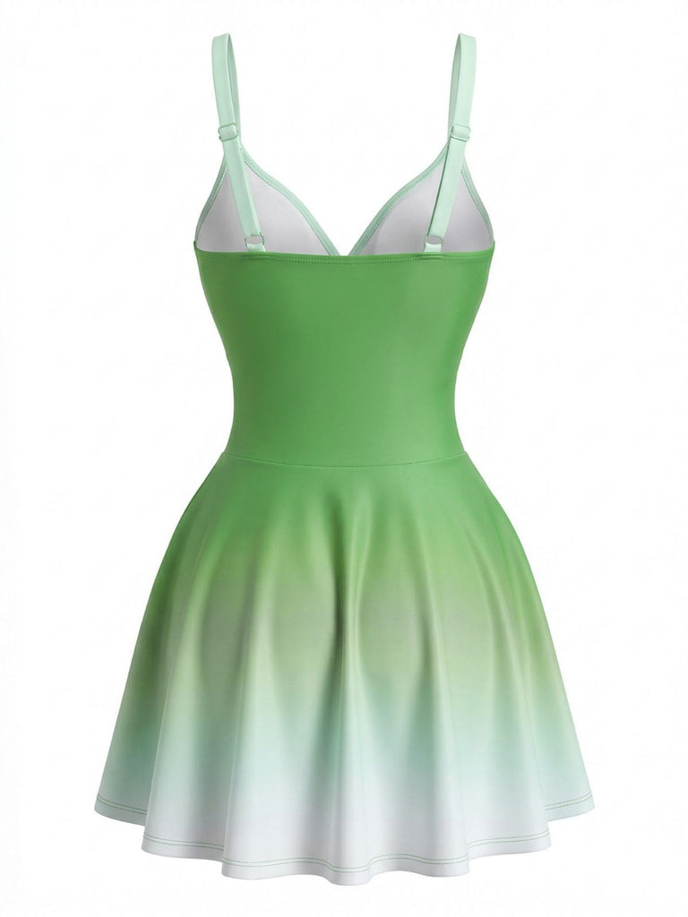 Costume da Bagno con Gonna a Effetto Specchio Degradé e Torsione Frontale Anni '40 3