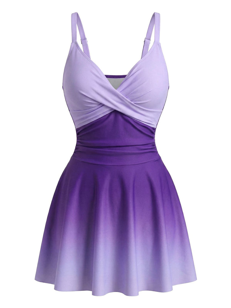 Costume da Bagno con Gonna a Effetto Specchio Degradé e Torsione Frontale Anni '40 8