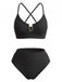 Set Tankini Tinta Unita a Vita Alta con Dettaglio Metallico a U Anni '50 4