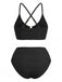 Set Tankini Tinta Unita a Vita Alta con Dettaglio Metallico a U Anni '50 5