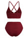 Set Tankini Tinta Unita a Vita Alta con Dettaglio Metallico a U Anni '50 3
