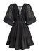 Abito Tinta Unita in Pizzo Patchwork Manica a Pipistrello Scollo a V Anni '70 12